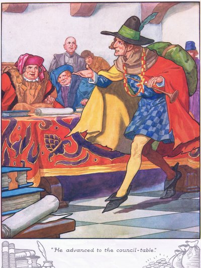 Dirigiu-se à mesa do Conselho (litografia a cores) de Thomas Heath Robinson