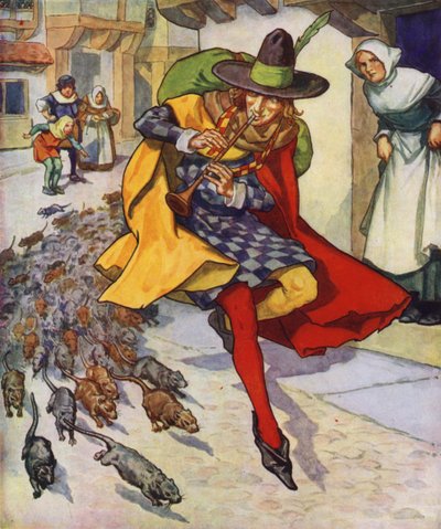 Ilustração para O Flautista de Hamelin (litografia a cores) de Thomas Heath Robinson