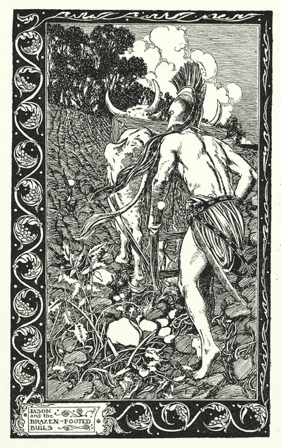 Jasão e os touros de patas bravas (litografia) de Thomas Heath Robinson