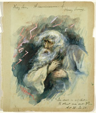 Rei Lear, Uma Reminiscência de Henry Irving: "Numa noite assim, para me calar!", Ato III, Cena 4 (aguarela) 34:Rei Lear (Ato III, Cena 4): "In such a night To shut me out!", uma reminiscência de Henry Irving (aguarela) de Thomas Heath Robinson
