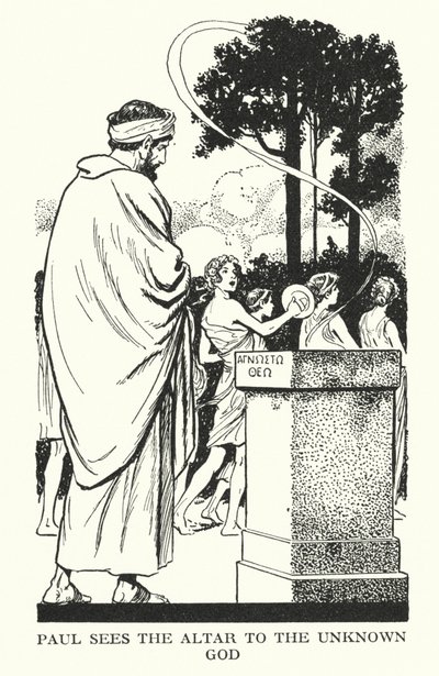 Paulo vê o Altar ao Deus desconhecido (litografia) de Thomas Heath Robinson