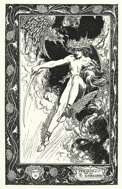 Perseu e as górgonas (litografia) de Thomas Heath Robinson