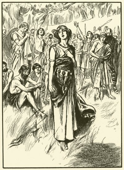 A rainha Boadicea e os seus soldados (gravura) de Thomas Heath Robinson