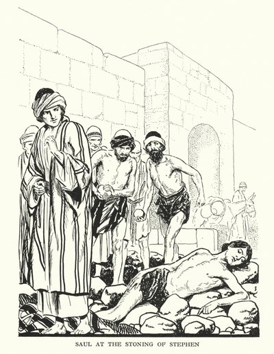 Saul no apedrejamento de Estêvão (litografia) de Thomas Heath Robinson