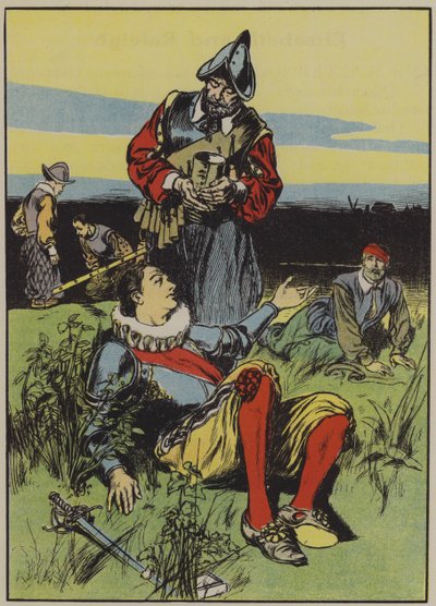 Sir Philip Sidney e o soldado moribundo (litografia a cores) de Thomas Heath Robinson
