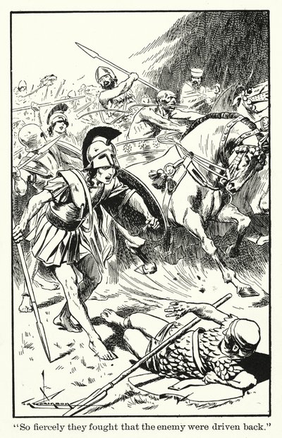 "Lutaram tão ferozmente que o inimigo foi expulso" (litografia) de Thomas Heath Robinson