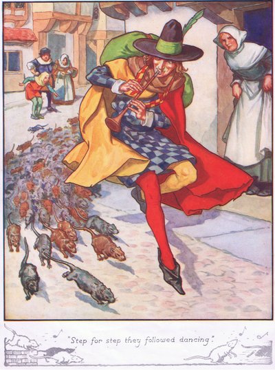 "Passo a passo seguiam a dança" (litografia a cores) de Thomas Heath Robinson