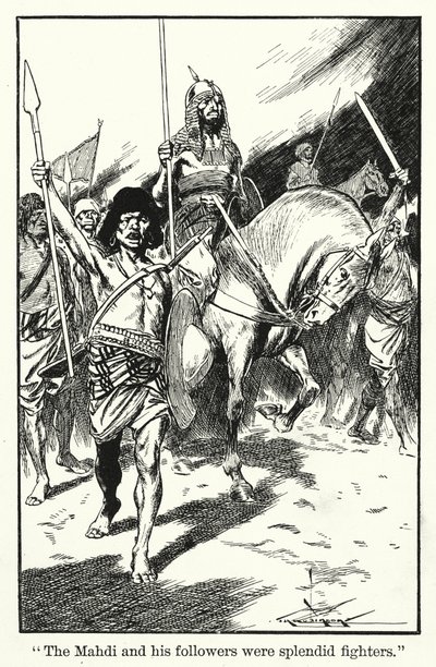 "O Mahdi e os seus seguidores eram esplêndidos combatentes" (litografia) de Thomas Heath Robinson