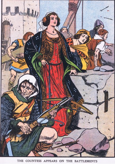 A condessa aparece nas ameias (litografia a cores) de Thomas Heath Robinson