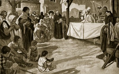 Representação de uma antiga peça de mistério, ilustração de "Hutchinson