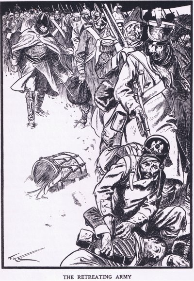 O exército em retirada (litografia a cores) de Thomas Heath Robinson