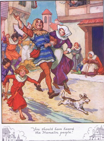 "Deviam ter ouvido o povo de Hamelin" (litografia a cores) de Thomas Heath Robinson