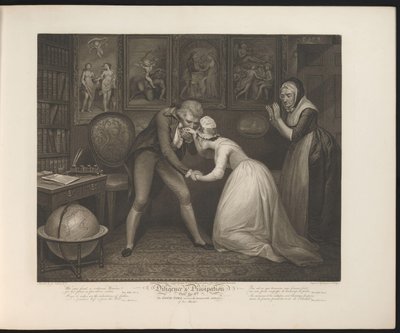 Senhor da casa propõe casamento à humilde serva Placa 8. A Boa Moça recebe as Distinções Honrosas de seu Mestre (título no objeto) Virtude e Deboche (título da série) Diligence & Dissipation (título da série no objeto) de Thomas Hellyer