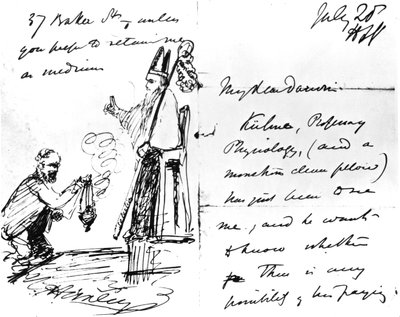 Uma carta de Thomas Henry Huxley para Charles Darwin, com um esboço de Darwin como bispo ou santo, 20 de julho de 1868 de Thomas Henry Huxley