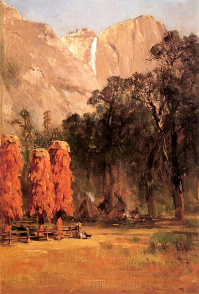 Bolbos de Bolota dos índios Piute, c.1873 (óleo sobre papel a bordo) de Thomas Hill