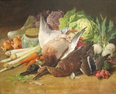 Natureza morta com patos e legumes de Thomas Hill