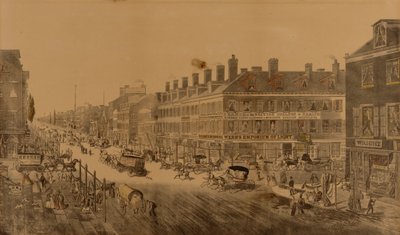 Broadway, Nova Iorque, 1836 (mostrando o Empório de Luz de Webb) de Thomas Horner