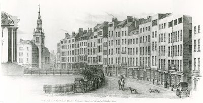 O lado sul da Catedral de São Paulo, Londres, o pátio da igreja, a Igreja de St Austin e o final da Watling Street de Thomas Hornor