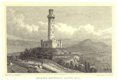 Monumento de Nelson, Calton Hill (gravura) de Thomas Hosmer (after) Shepherd