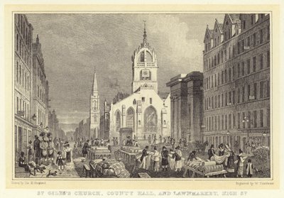 Igreja de São Giles, Câmara Municipal e Lawnmarket, High Street (gravura) de Thomas Hosmer (after) Shepherd