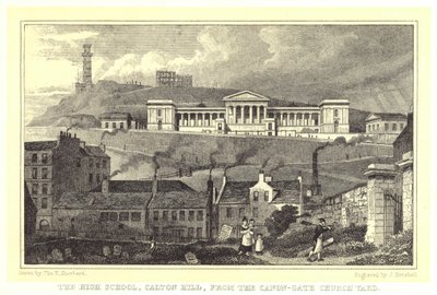 A Escola Secundária, Calton Hill, do Canon-Gate Church Yard (gravura) de Thomas Hosmer (after) Shepherd