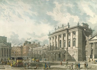 Uma vista do Banco da Inglaterra, gravada por Daniel Havell (1785-1826), pub. 1816 por "Repository of Arts" de Ackermann (aquatint) de Thomas Hosmer Shepherd