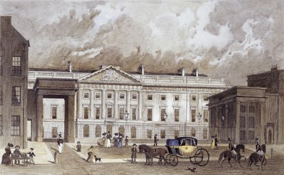 Uma gravura contemporânea da nova Casa da Moeda Real, c.1830 (gravura colorida à mão) de Thomas Hosmer Shepherd