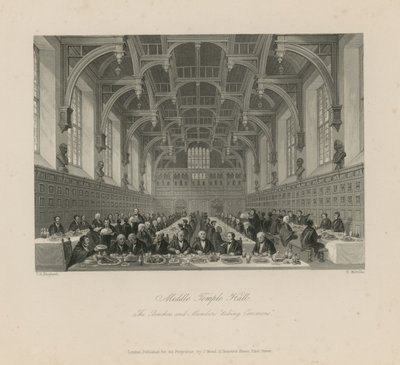 Bancos e membros levando commons em Middle Temple Hall de Thomas Hosmer Shepherd