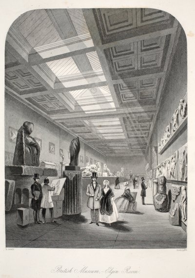 Museu Britânico, Elgin Room, do pub "London Interiors with their Costumes and Ceremonies". Joseph Mead, Londres, c.1843 (gravura em aço) de Thomas Hosmer Shepherd