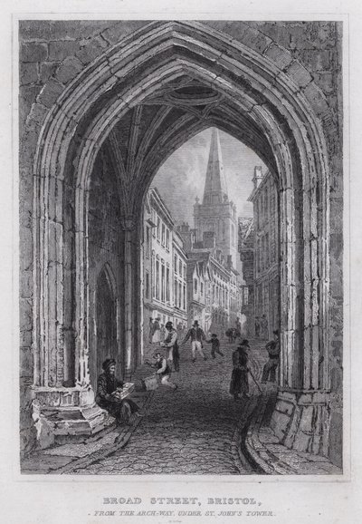 Broad Street, Bristol, a partir da Arch-Way, sob a Torre de São João (gravura) de Thomas Hosmer Shepherd