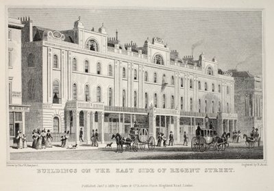 Edifícios no East Side de Regent Street, do pub "London and its Environs in the 19th Century". Jones und Co., 1827-1829 de Thomas Hosmer Shepherd