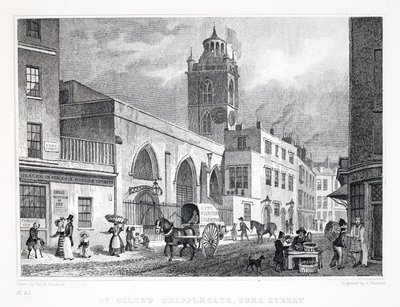 Igreja de St Giles, Cripplegate, do pub "London and its Environs in the 19th Century". Jones und Co., 1827-1829 de Thomas Hosmer Shepherd