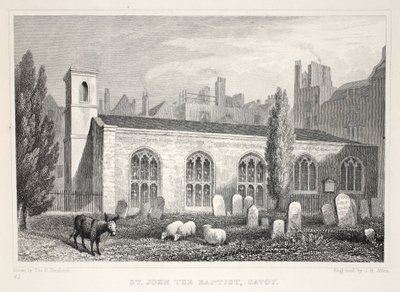 Igreja de São João Batista, Sabóia, do pub "Londres e seus arredores no século XIX". Jones und Co., 1827-1829 de Thomas Hosmer Shepherd