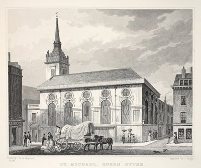 Igreja de São Miguel, Queenhithe, do bar &39;London and its Environs in the 19th century&39;. Jones und Co., 1827-1829 de Thomas Hosmer Shepherd