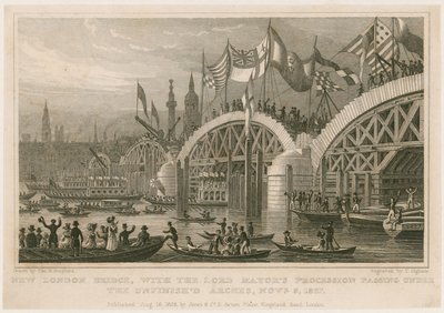 Construção da New London Bridge, 9 de novembro de 1827 de Thomas Hosmer Shepherd