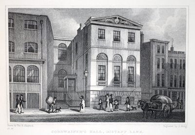 Hall de Cordwainer, Distant Lane, do pub "London and its Environs in the 19th Century". Jones und Co., 1827-1829 de Thomas Hosmer Shepherd