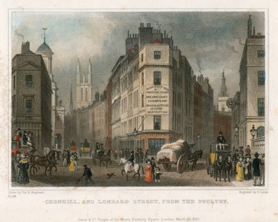 Cornhill e Lombard Street, em Londres, das aves de capoeira de Thomas Hosmer Shepherd