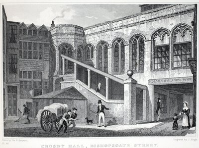 Crosby Hall, do pub "London and its Environs in the 19th Century". Jones und Co., 1827-1829 de Thomas Hosmer Shepherd