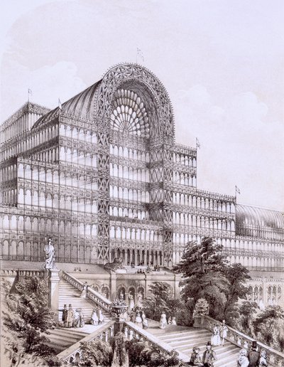 Palácio de Cristal em Sydenham, a frente do Grande Transepto, c.1851-55 de Thomas Hosmer Shepherd