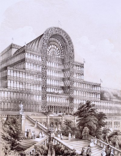 Crystal Palace em Sydenham, a frente do Grande Transepto, c1854. de Thomas Hosmer Shepherd