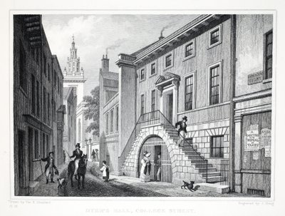 Dyer&39;s Hall, Little Elbow Lane, de Londres e arredores do pub do século XIX. Jones und Co., 1827-1829 de Thomas Hosmer Shepherd