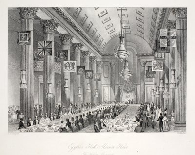 Egyptian Hall, Mansion House, do pub "London Interiors with Costumes and Ceremonies". Joseph Mead, Londres, c.1843 (gravura em aço) de Thomas Hosmer Shepherd
