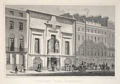 Salão egípcio, Piccadilly, do pub "London and its Environs in the 19th Century". Jones und Co., 1827-1829 de Thomas Hosmer Shepherd