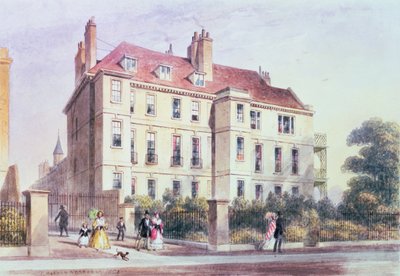 Entrada para a Queen Square a partir do parque, com vista para a casa de Jeremy Bentham de Thomas Hosmer Shepherd