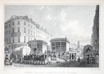 Fleet Street, de Holborn Bridge, do pub "London and its Environs in the 19th Century". Jones und Co., 1827-1829 de Thomas Hosmer Shepherd