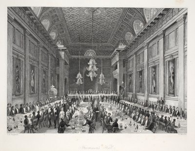 Salão do Maçom, do pub "London Interiors with their Costumes and Ceremonies". Joseph Mead, Londres, c.1843 (gravura em aço) de Thomas Hosmer Shepherd