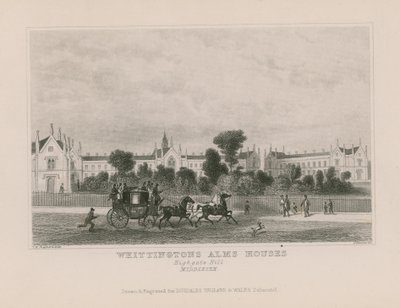 Vista geral das casas de esmolas de Whittington de Thomas Hosmer Shepherd