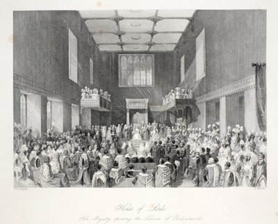 Câmara dos Lordes, do pub &39;London Interiors with their Costumes and Ceremonies&39;. Joseph Mead, Londres, c.1843 (gravura em aço) de Thomas Hosmer Shepherd