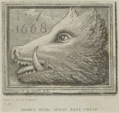 Sinal do Inn da Taverna Head dos Javalis em Eastcheap, c.1850 de Thomas Hosmer Shepherd