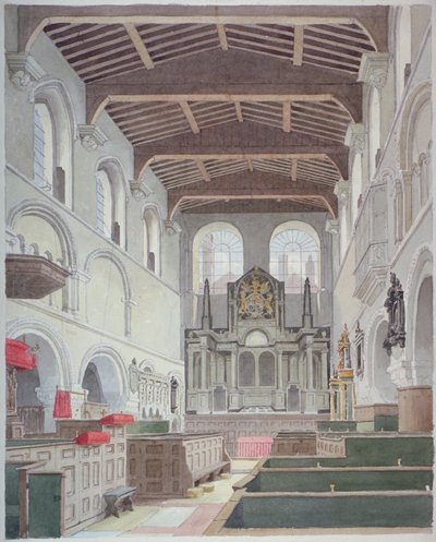 Vista interior da Igreja de São Bartolomeu-o-Grande, Smithfield, Cidade de Londres, 1821. de Thomas Hosmer Shepherd